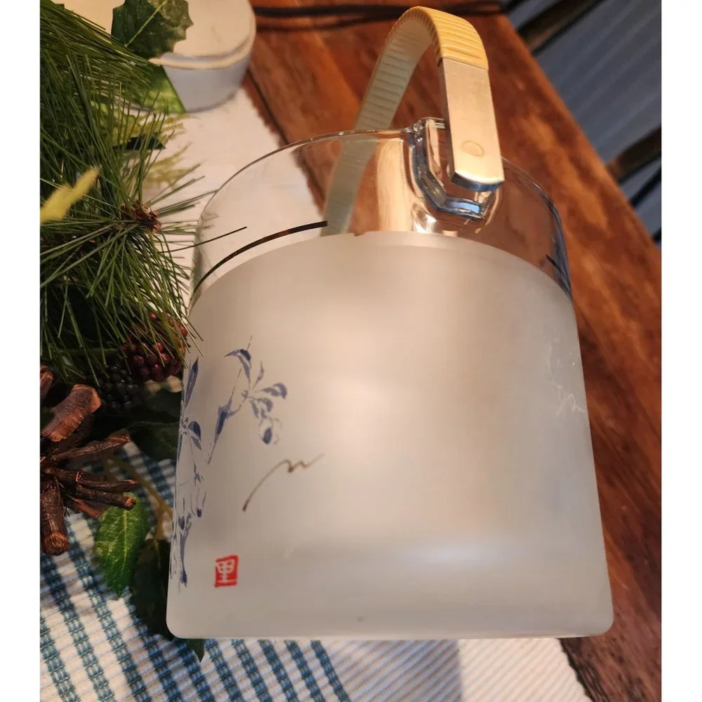 Aderia frosted blue‎ floral glass ice bucket